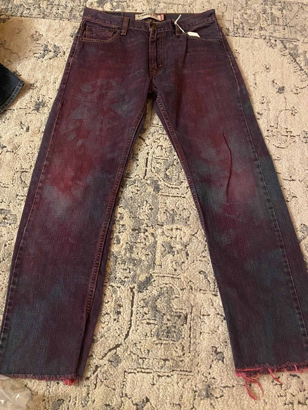 Vintage Levi’s 505 Straight Leg Jeans Frayed Hems Red Overdyed Size 30